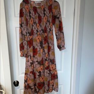 Long Sleeve Floral Midi Dress in Multi-Color